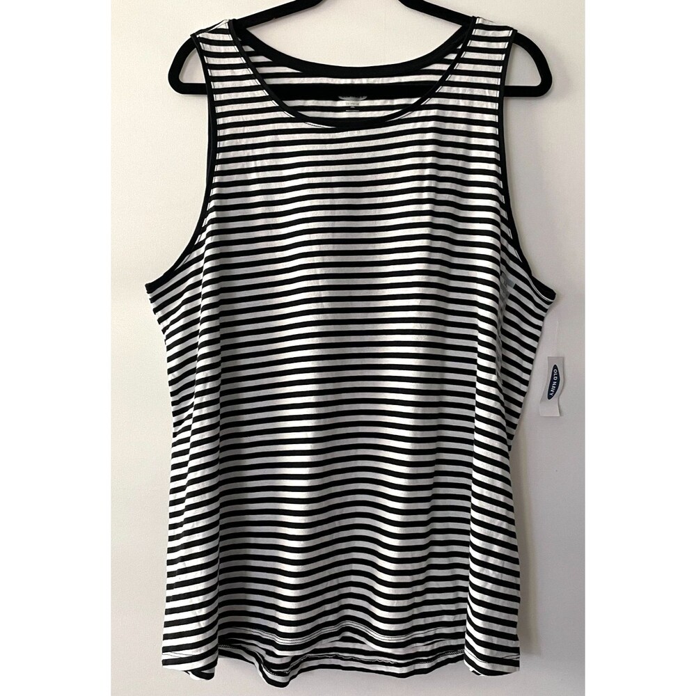 Old Navy EveryWear Tank Top Women XXL Black White Striped Relaxed Cotton NWT